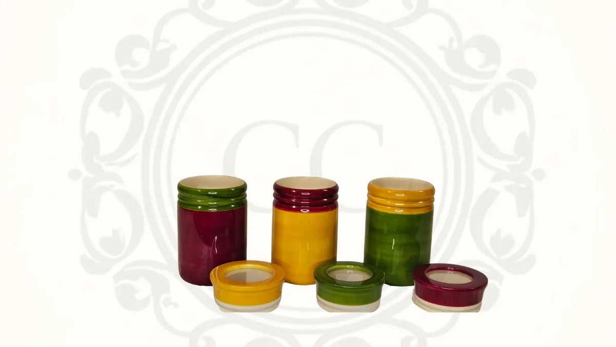 Wooden Multi Color Jars With Glass Lid