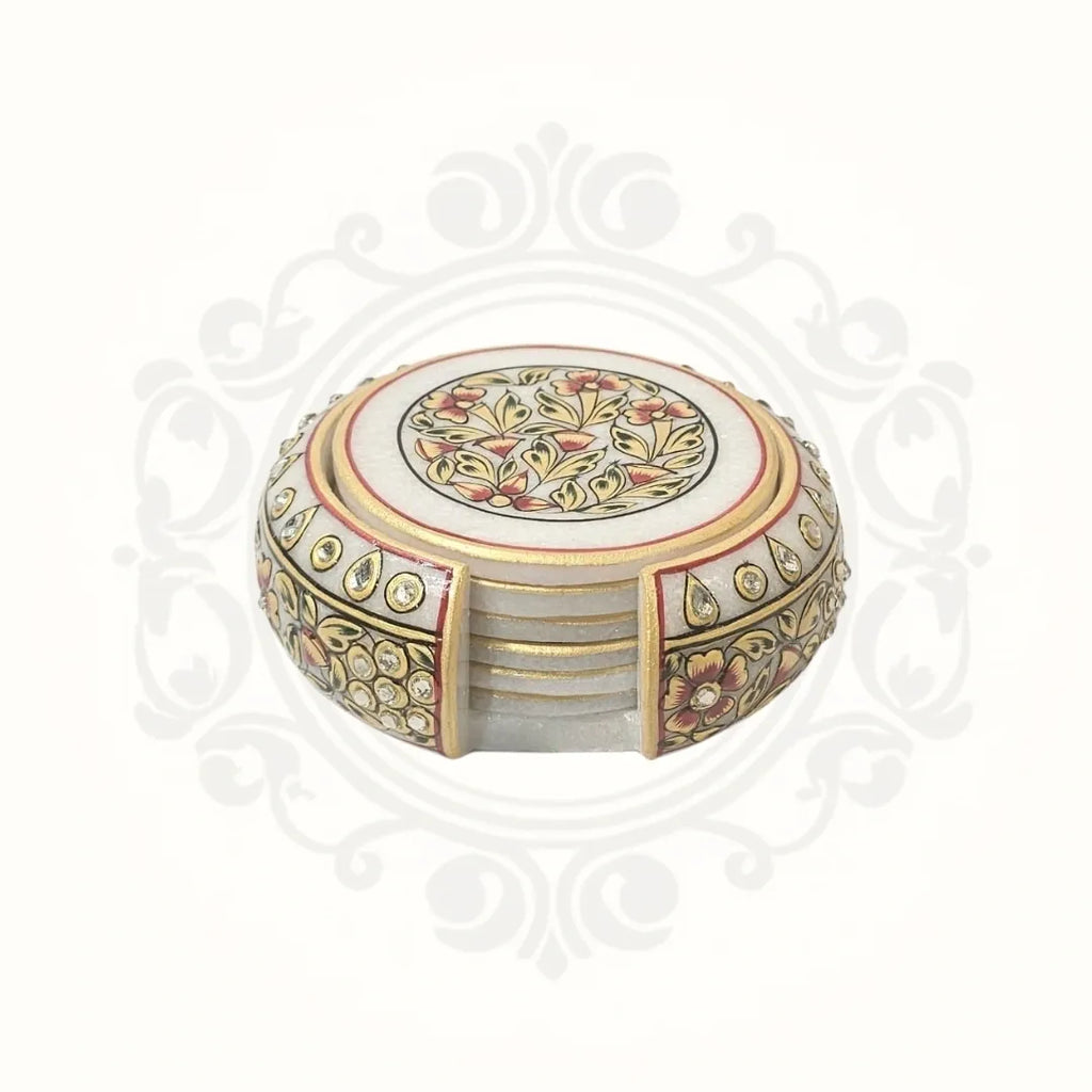 White Marble Golden Work Coasters