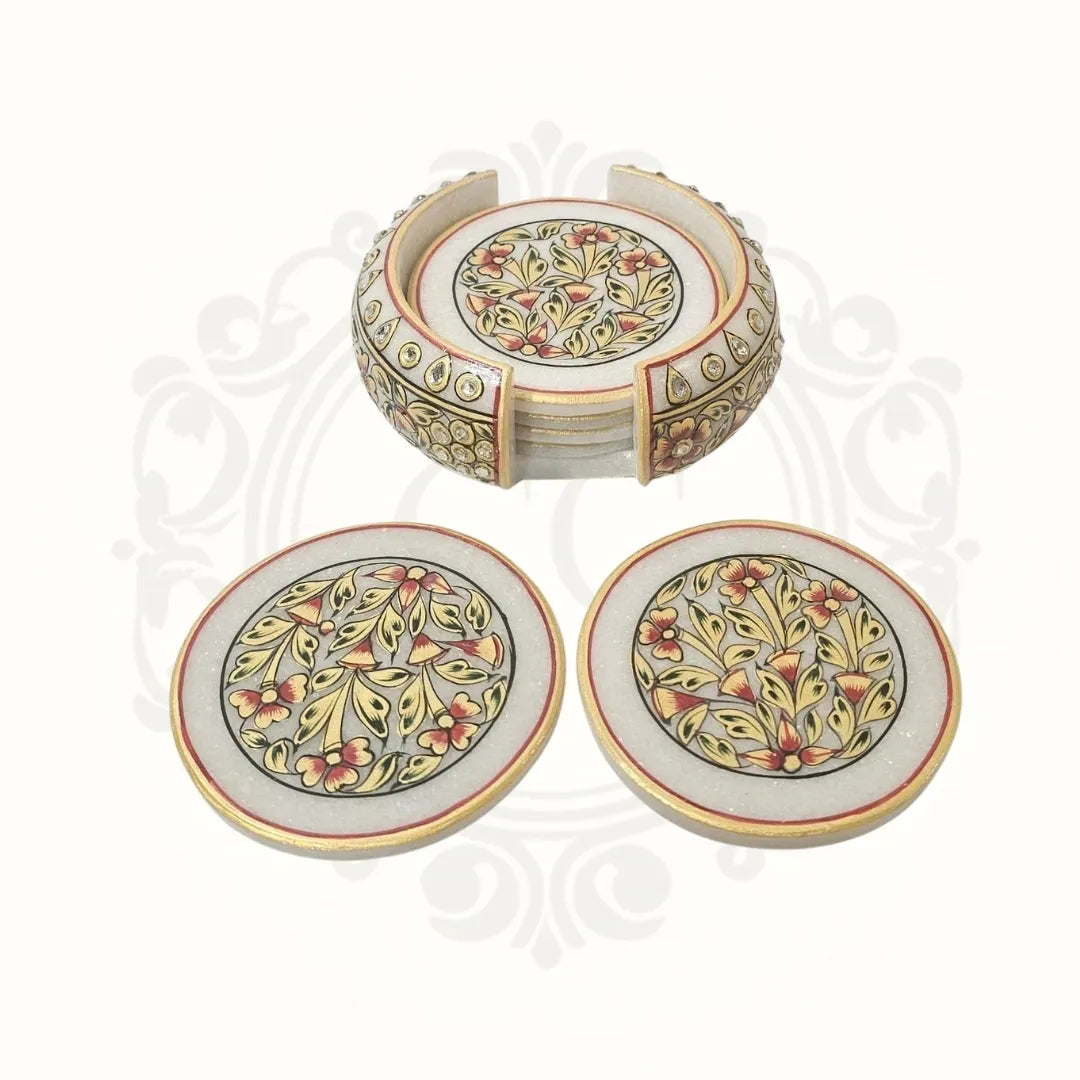White Marble Golden Work Coasters