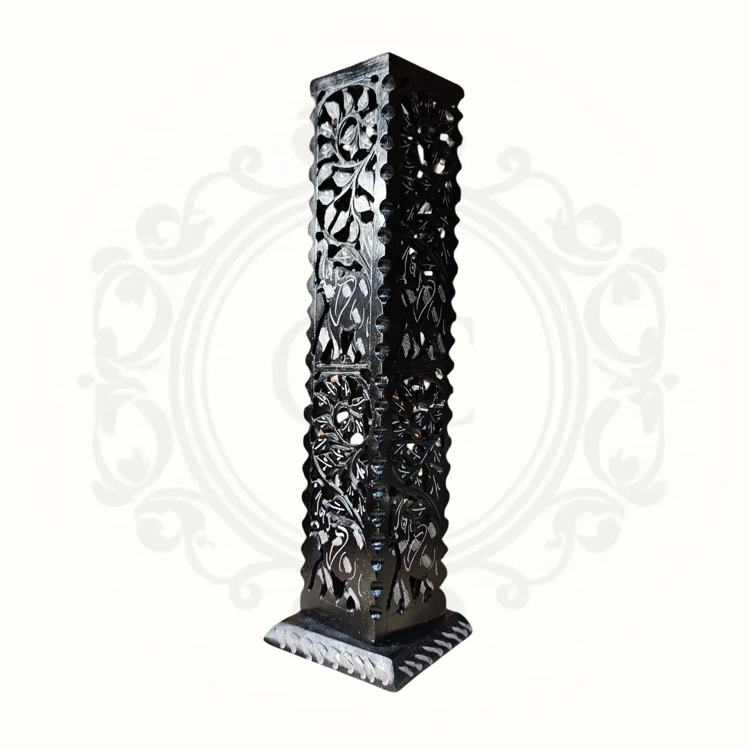 Black Stone Carved Candle/ Incense Holder