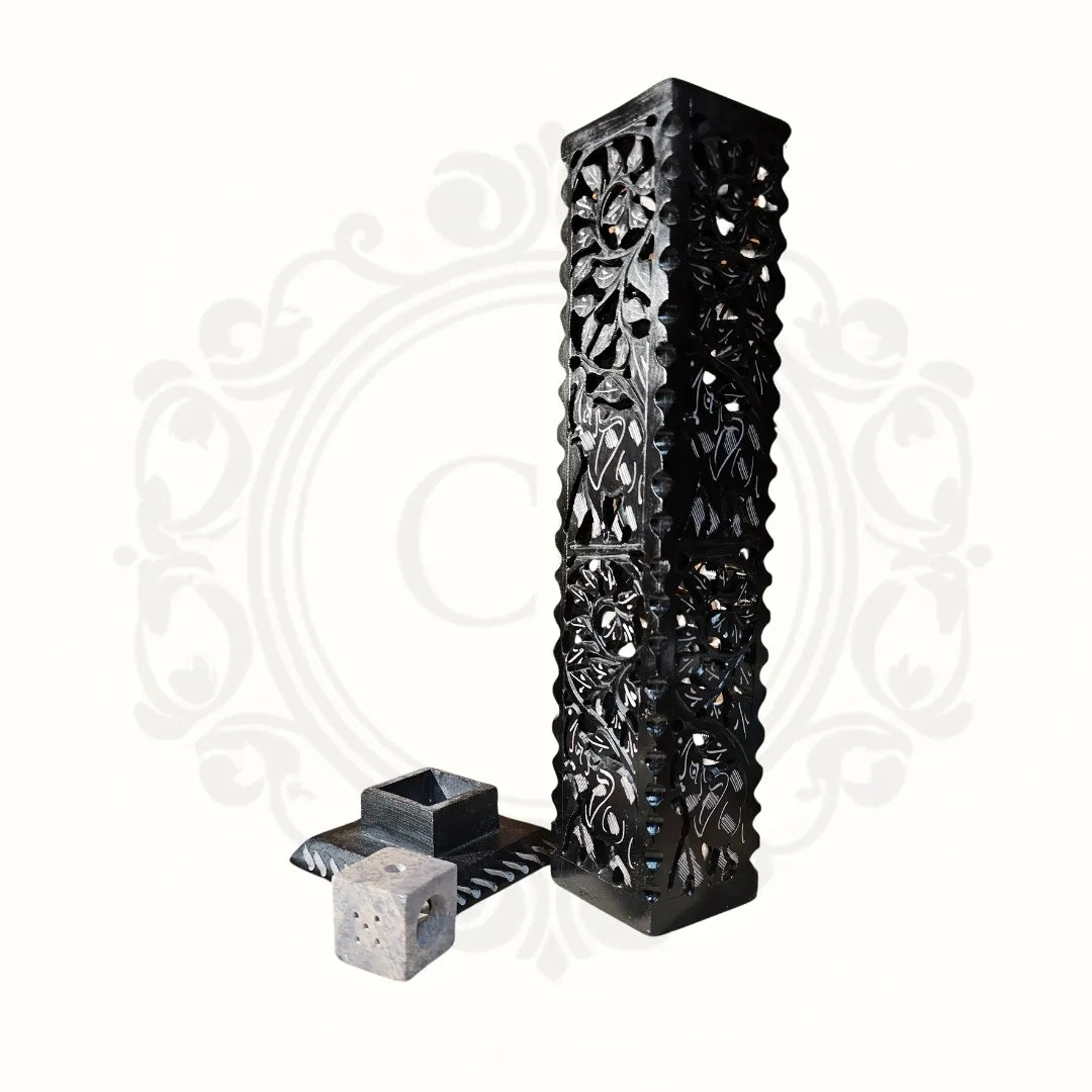 Black Stone Carved Candle/ Incense Holder
