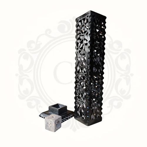 Black Stone Carved Candle/ Incense Holder