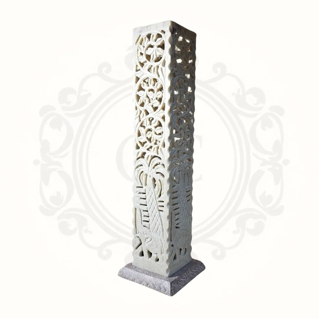 Stone Hand Carved Incense / Candle Holder Tower