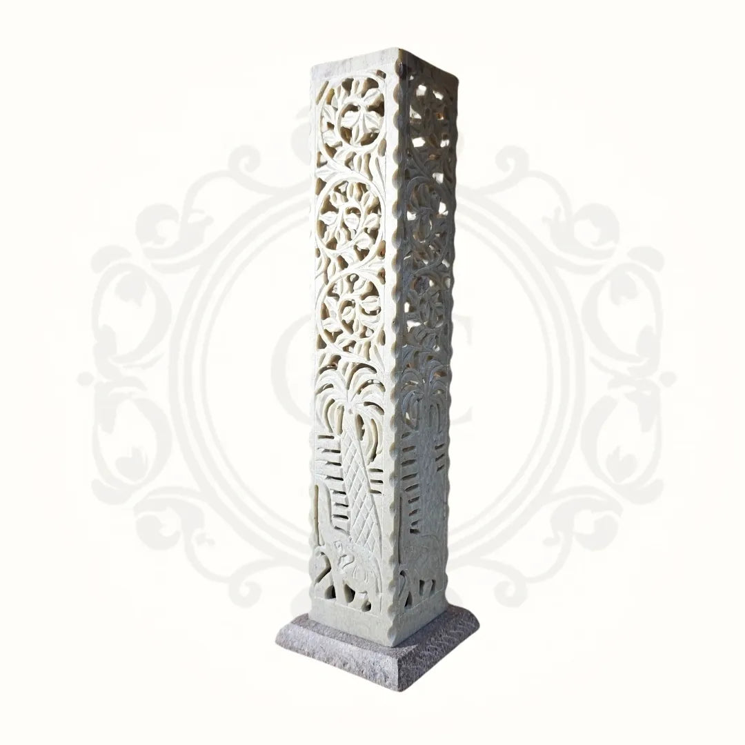 Stone Hand Carved Incense / Candle Holder Tower