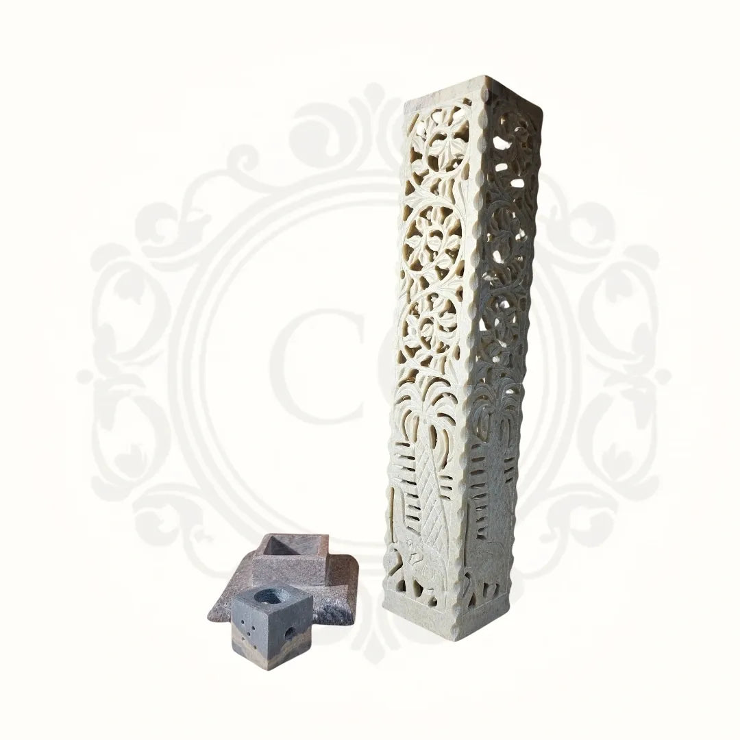 Stone Hand Carved Incense / Candle Holder Tower