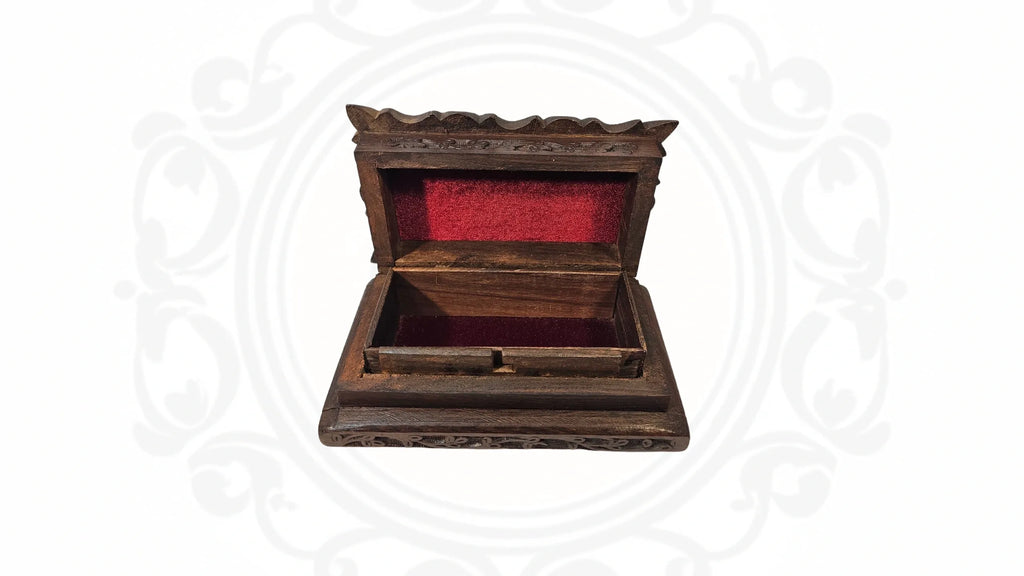 Wooden Hand Carved and Brass Inlaid box with hidden lock