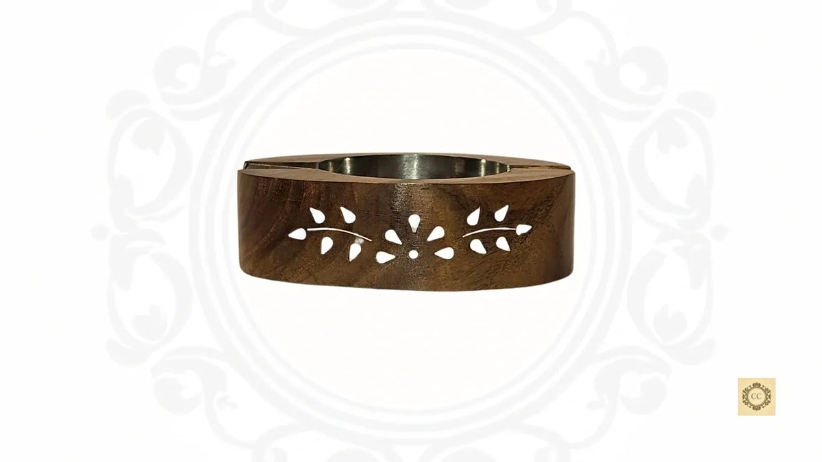 Wooden Ash Tray with White Floral Inlay