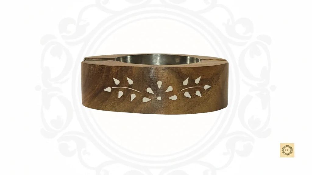 Wooden Ash Tray with White Floral Inlay