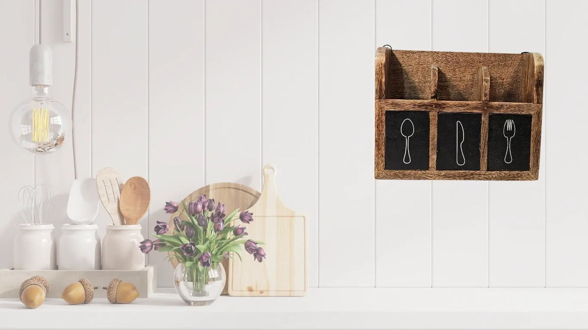 Wooden Wall Hanging/ Table Cutlery Holder 3 in 1