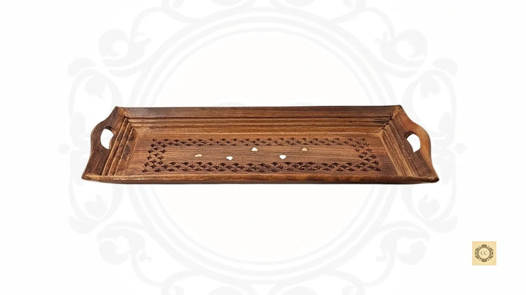 Wooden Hand-carved Brass Inlaid Tray