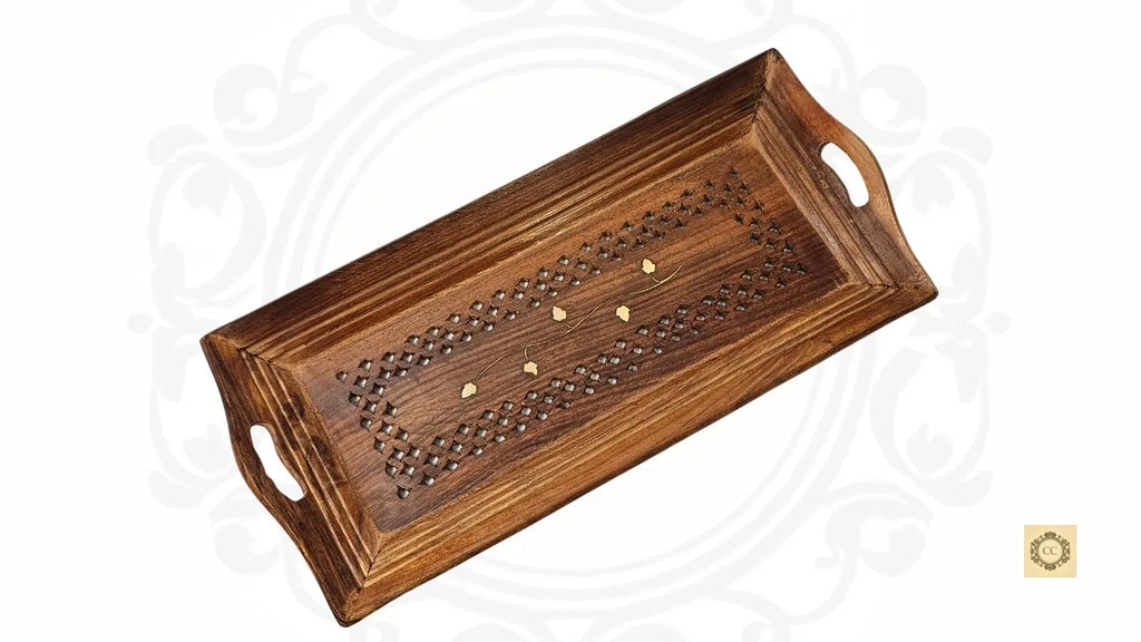 Wooden Hand-carved Brass Inlaid Tray