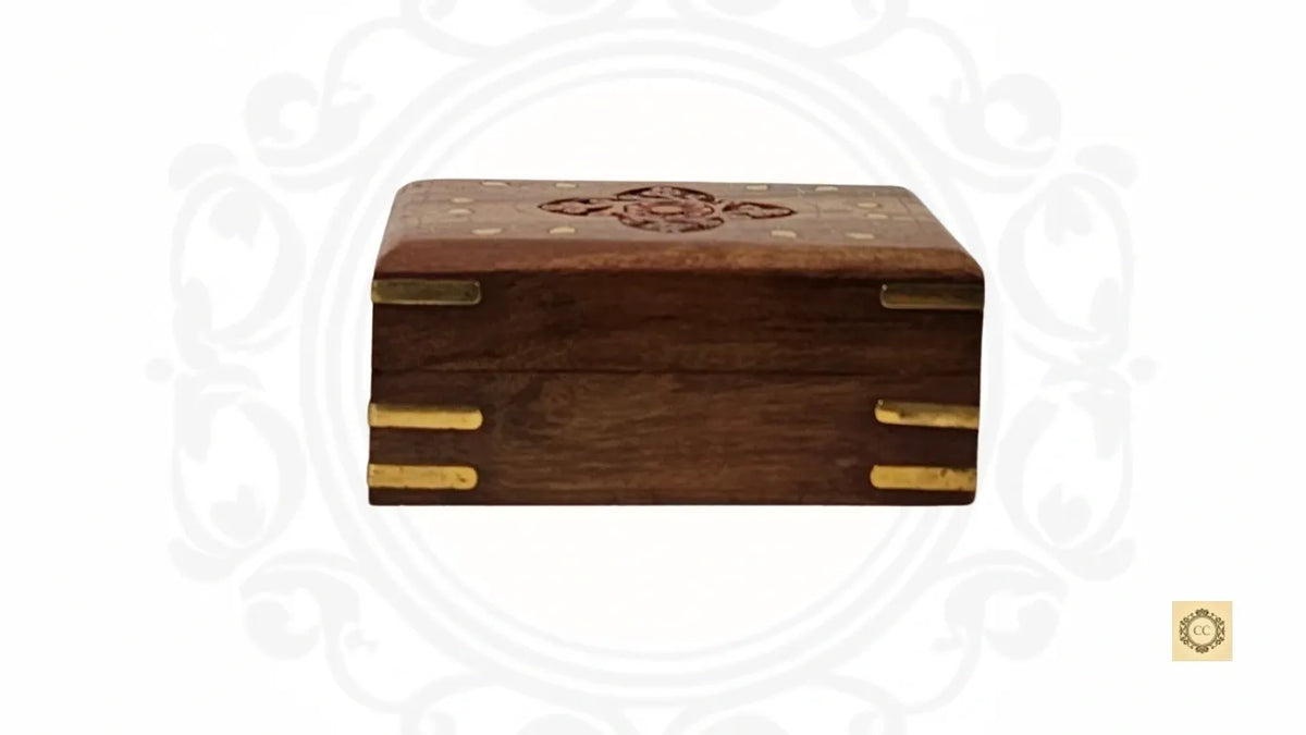 Wooden Hand-crafted Brass Inlaid Jewelry Box