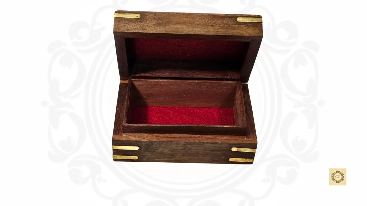 Wooden Hand-crafted Brass Inlaid Jewelry Box