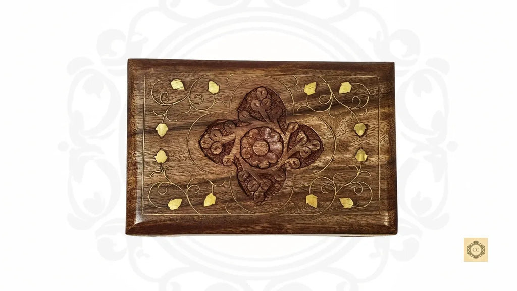 Wooden Hand-crafted Brass Inlaid Jewelry Box