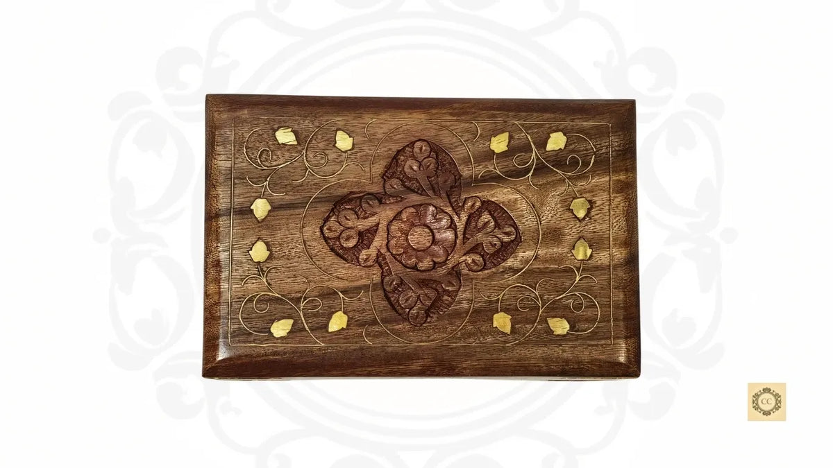 Wooden Hand-crafted Brass Inlaid Jewelry Box