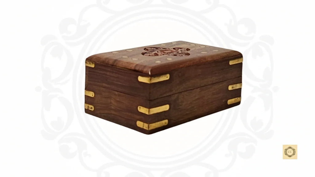 Wooden Hand-crafted Brass Inlaid Jewelry Box