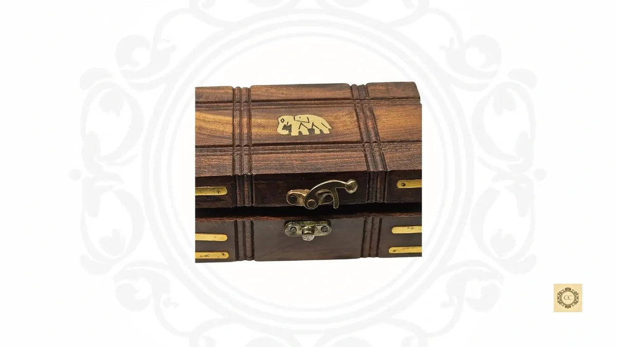 Wooden Jewelry Box with Brass Inlaid & Cut Work