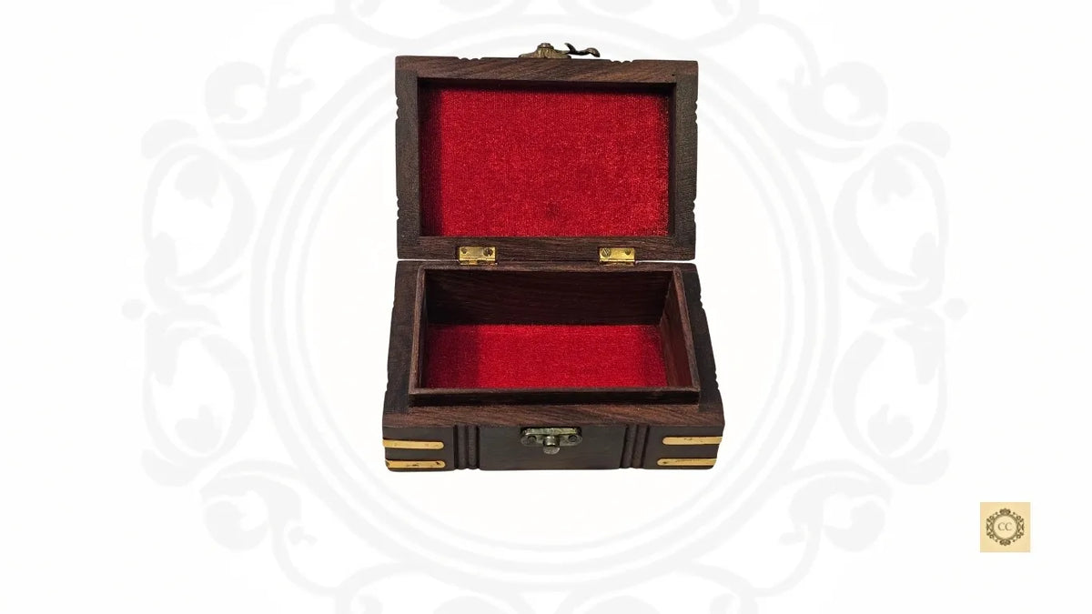 Wooden Jewelry Box with Brass Inlaid & Cut Work
