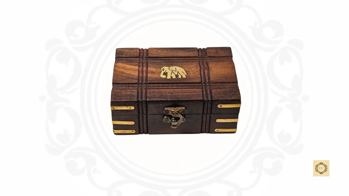 Wooden Jewelry Box with Brass Inlaid & Cut Work