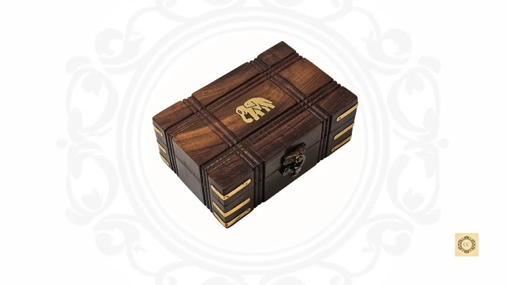 Wooden Jewelry Box with Brass Inlaid & Cut Work