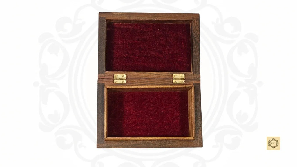 Wooden Floral Brass Inlaid and Hand-carved Jewelry Box