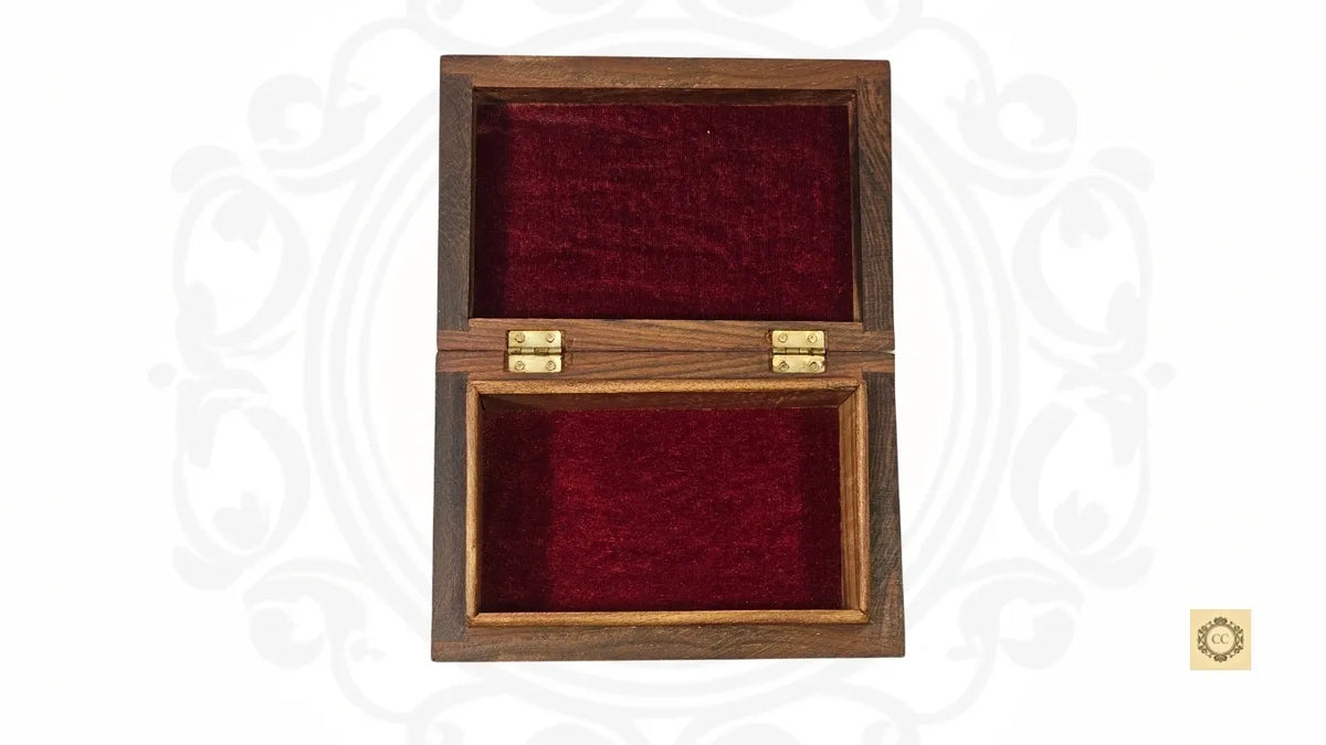 Wooden Floral Brass Inlaid and Hand-carved Jewelry Box