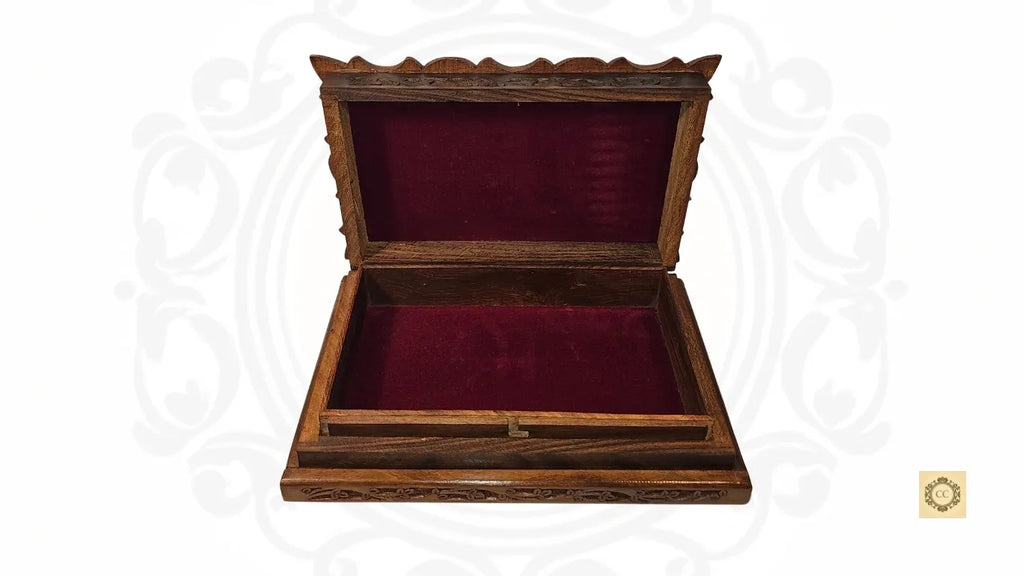 Brass Inlaid and Hand-carved Hidden Lock Jewelry Box