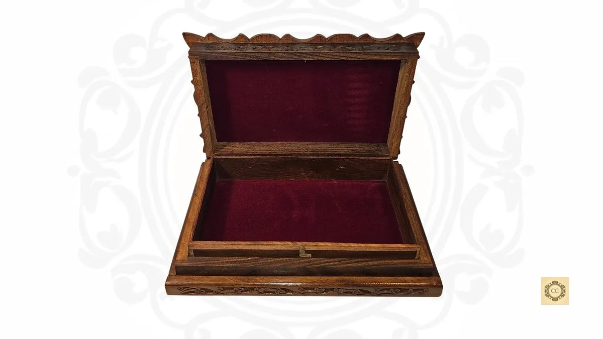 Brass Inlaid and Hand-carved Hidden Lock Jewelry Box