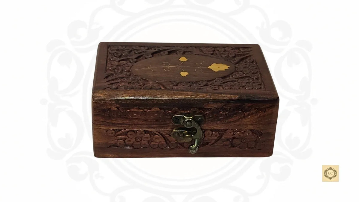 Wooden Brass Leaf Inlaid Jewelry Box