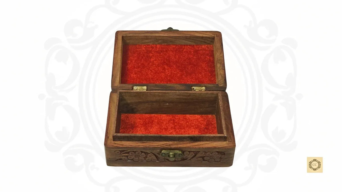 Wooden Brass Leaf Inlaid Jewelry Box
