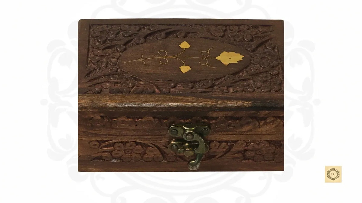 Wooden Brass Leaf Inlaid Jewelry Box
