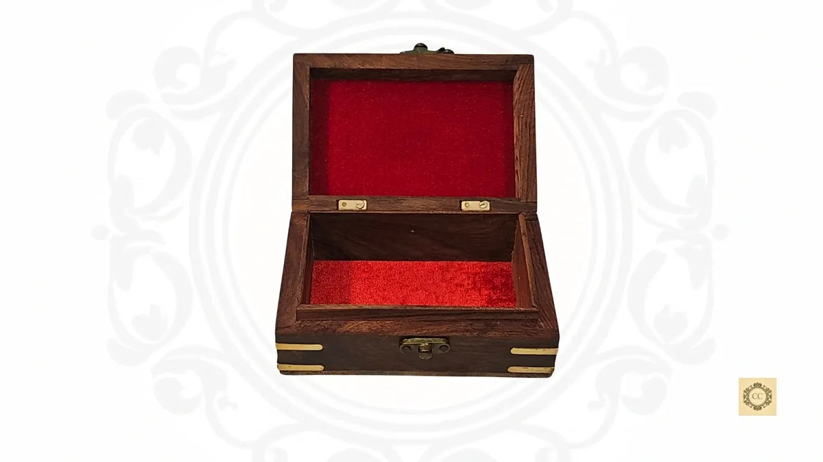 Wooden Brass Elephant Inlaid & hand-carved Jewelry Box