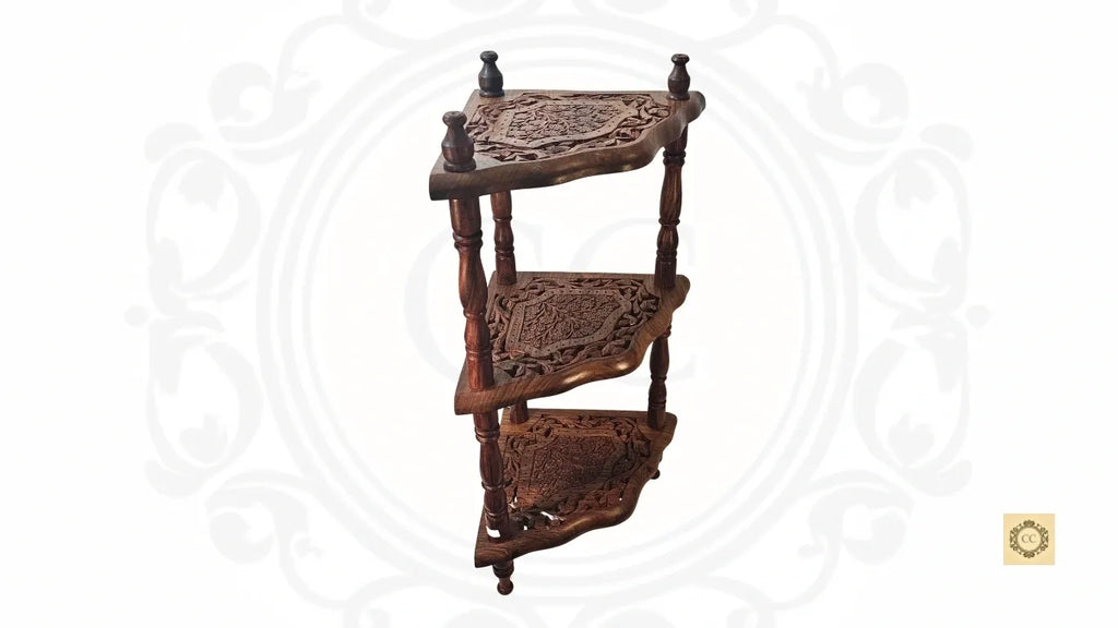 Wooden Hand-carved 3 Tier Corner Shelf