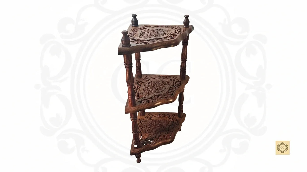 Wooden Hand-carved 3 Tier Corner Shelf