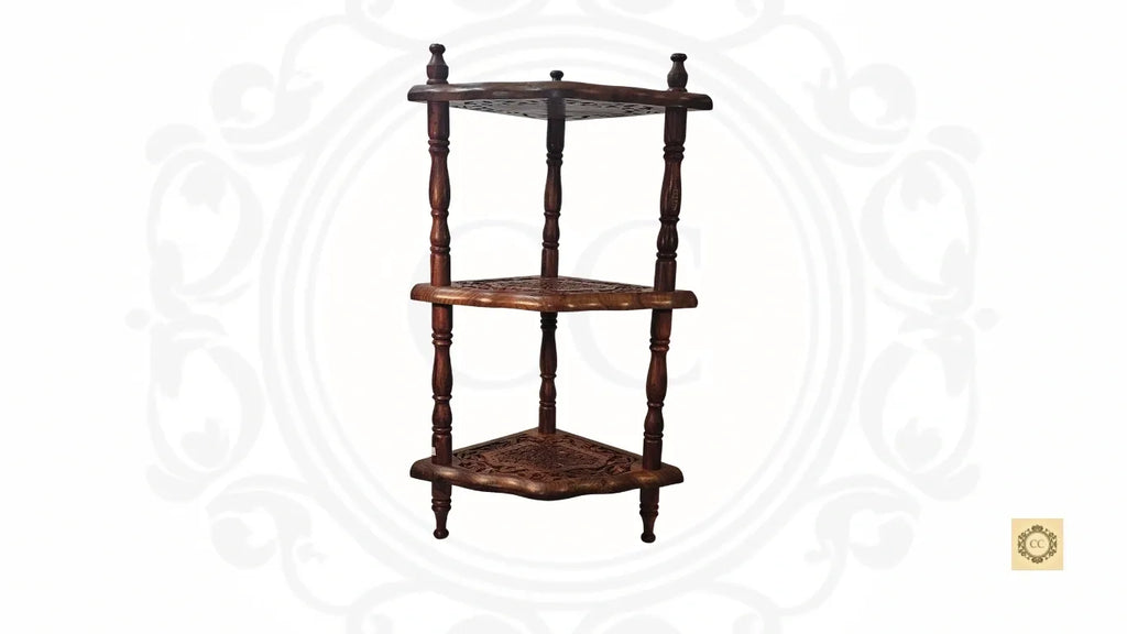 Wooden Hand-carved 3 Tier Corner Shelf
