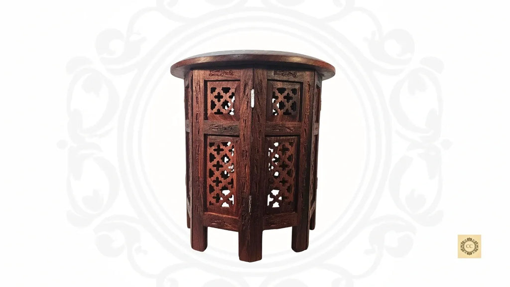 Wooden Hand-carved with Brass Inlay Octagon Folding table