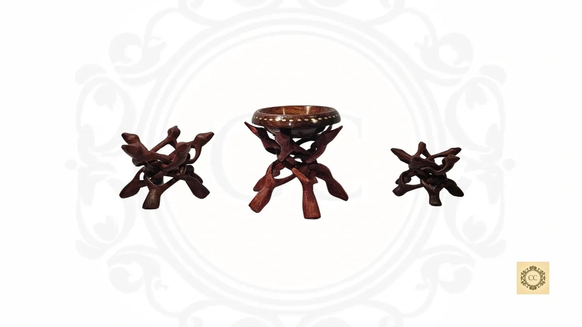 Wooden Hand-carved Cobra Bowl Stand