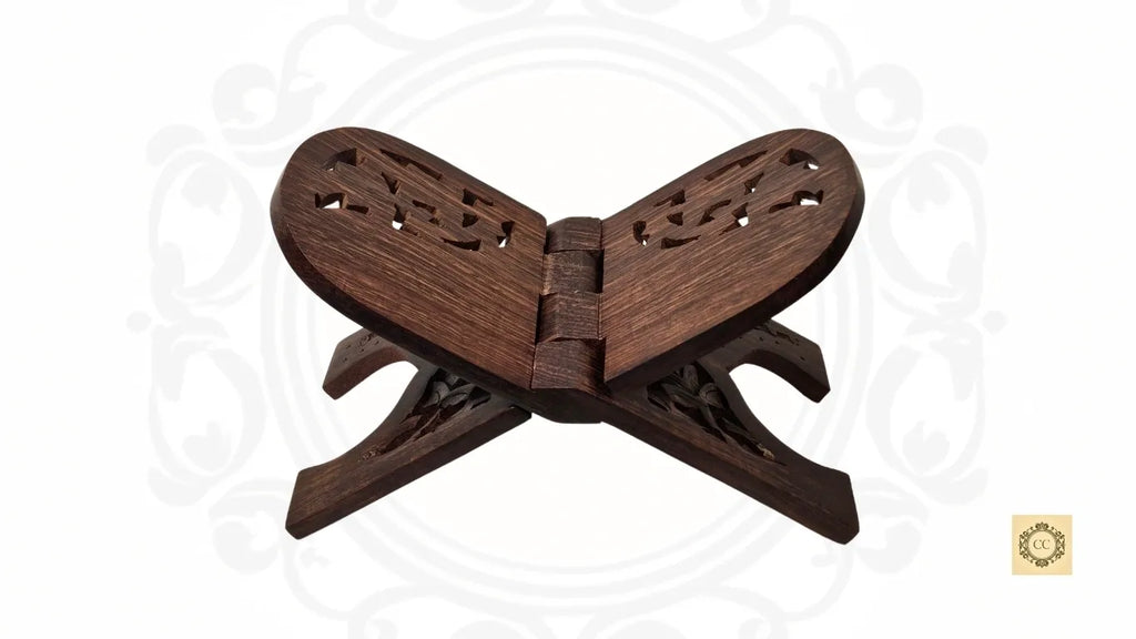 Wooden Hand-carved Oval cut Rehal/Book Stand