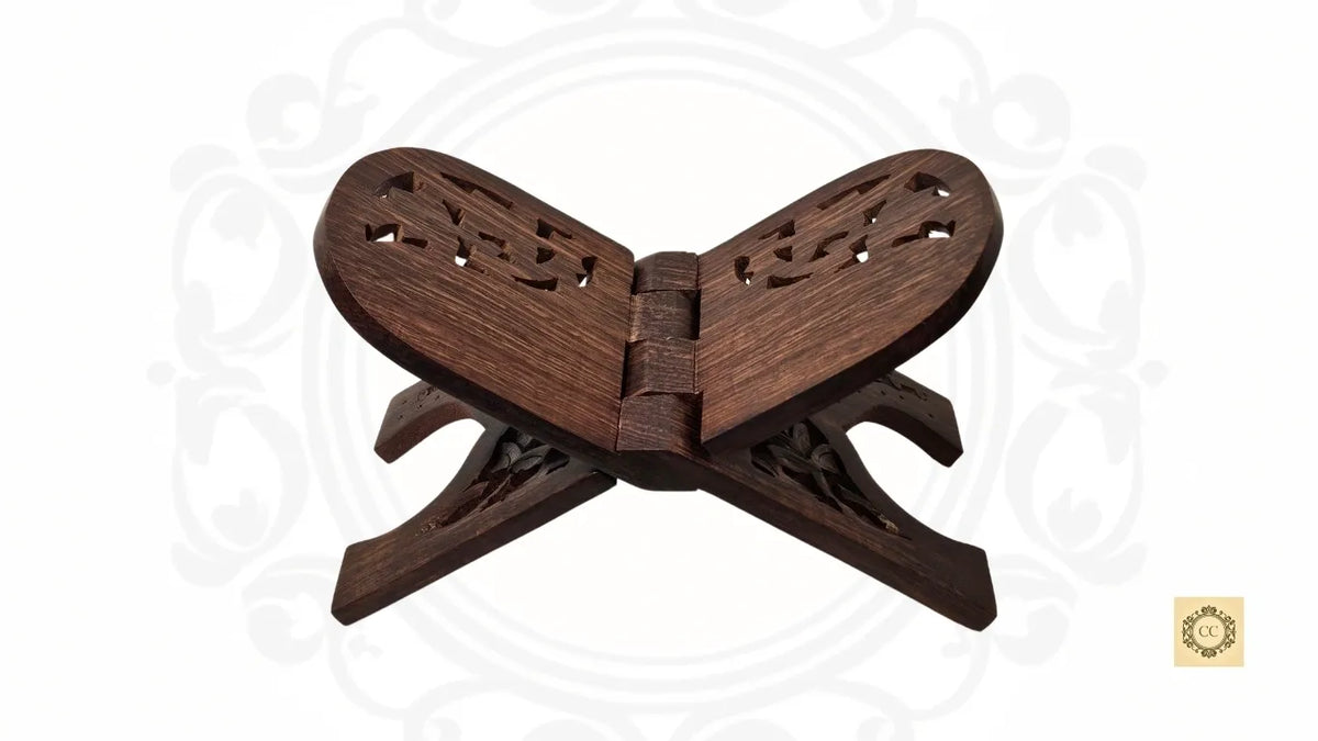 Wooden Hand-carved Oval cut Rehal/Book Stand