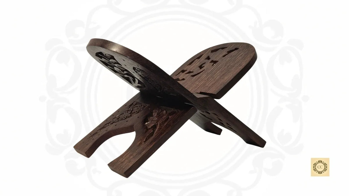 Wooden Hand-carved Oval cut Rehal/Book Stand