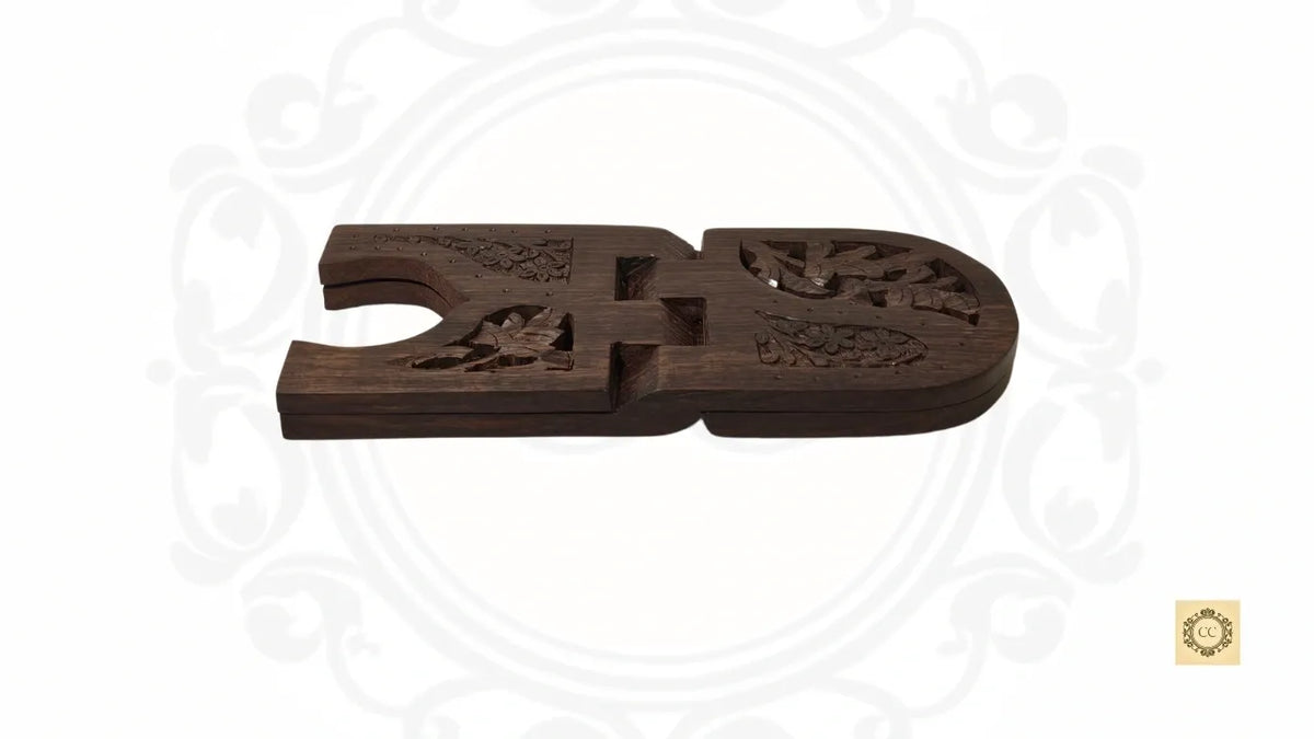 Wooden Hand-carved Oval cut Rehal/Book Stand