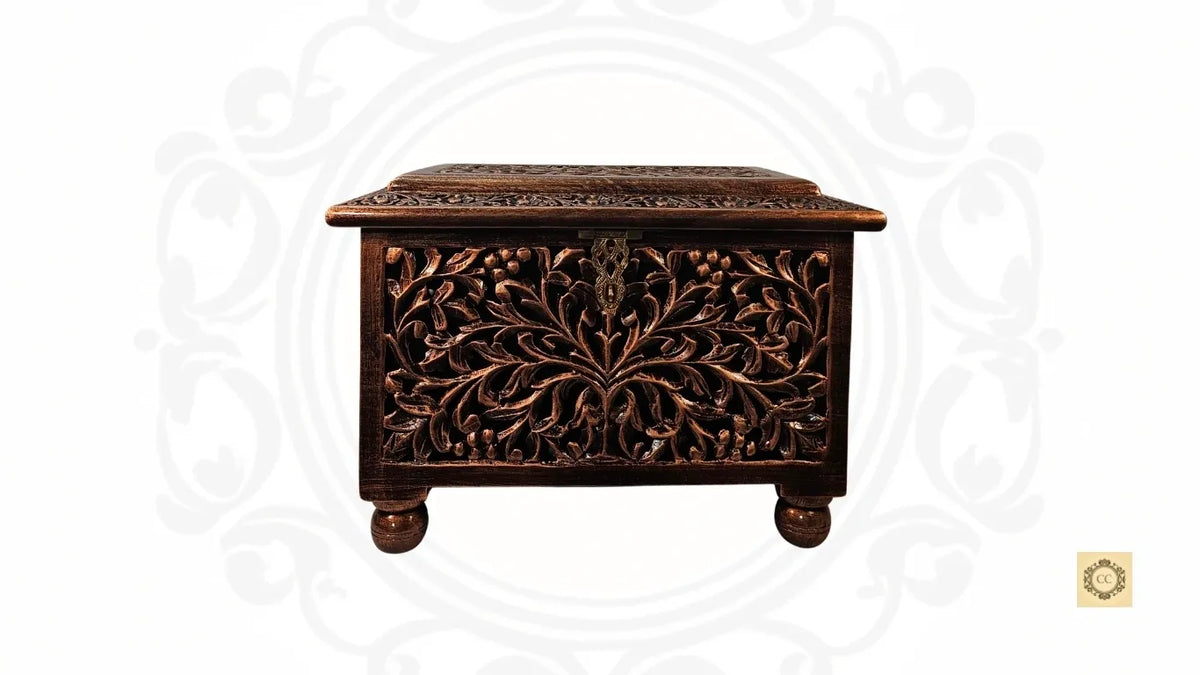 Wooden Hand Carved Antique Look Chest