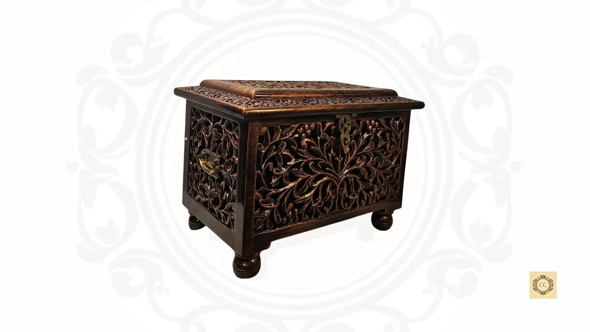 Wooden Hand Carved Antique Look Chest