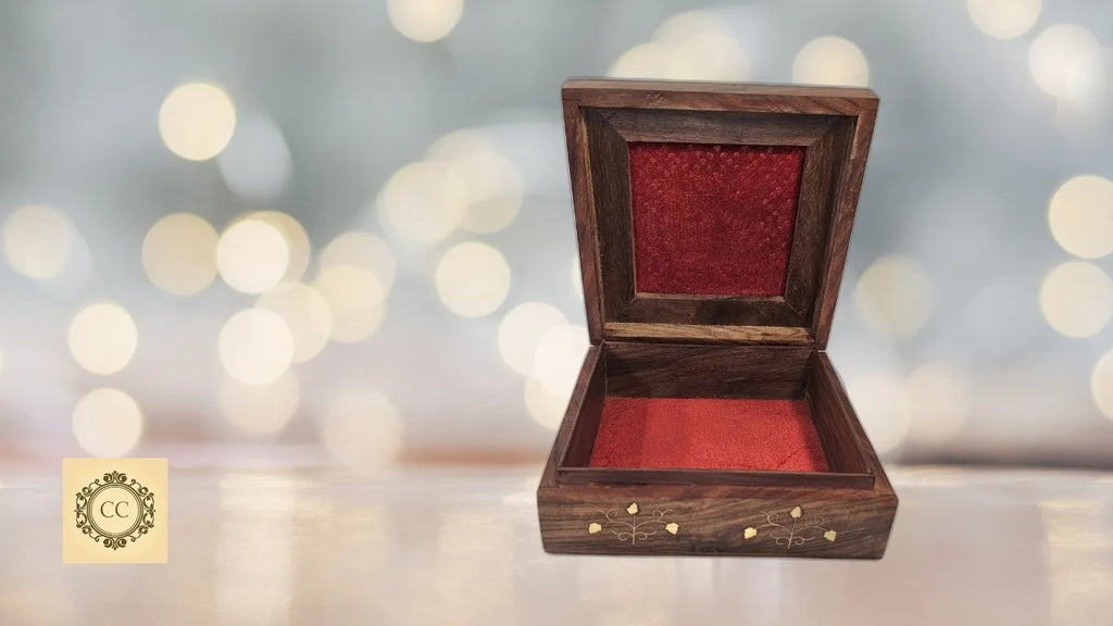 Jewelry Box Brass and Cut work with Elephant inlaid and Velvet inside