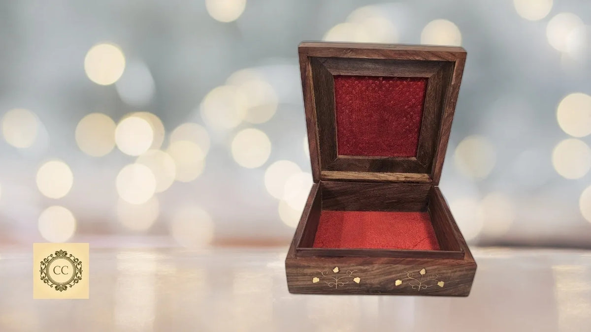 Jewelry Box Brass and Cut work with Elephant inlaid and Velvet inside