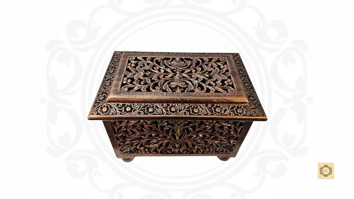 Wooden Hand Carved Antique Look Chest