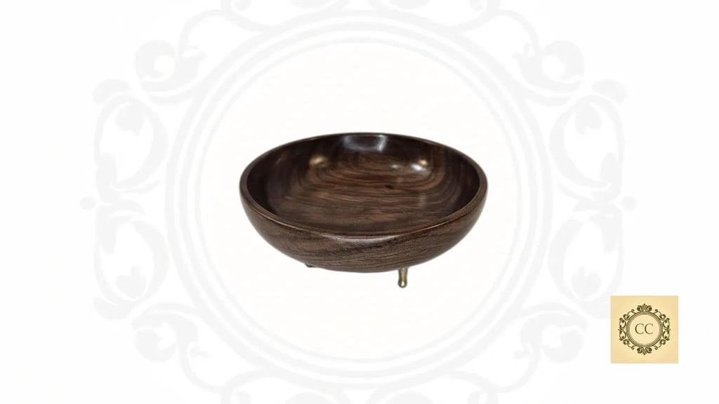 Wooden Bowl with Brass Legs