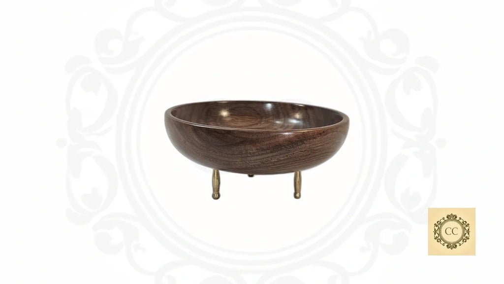 Wooden Bowl with Brass Legs