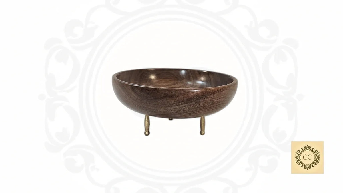 Wooden Bowl with Brass Legs