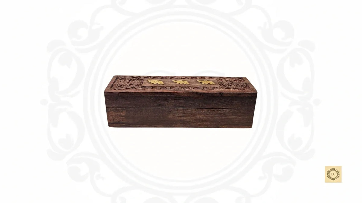 Wooden Hand Carved and Brass Inlaid Chain/Bracelet box